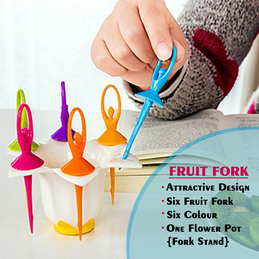 2046 Dancing Doll Fruit Fork Cutlery Set With Stand Set Of 6. - Zidbik
