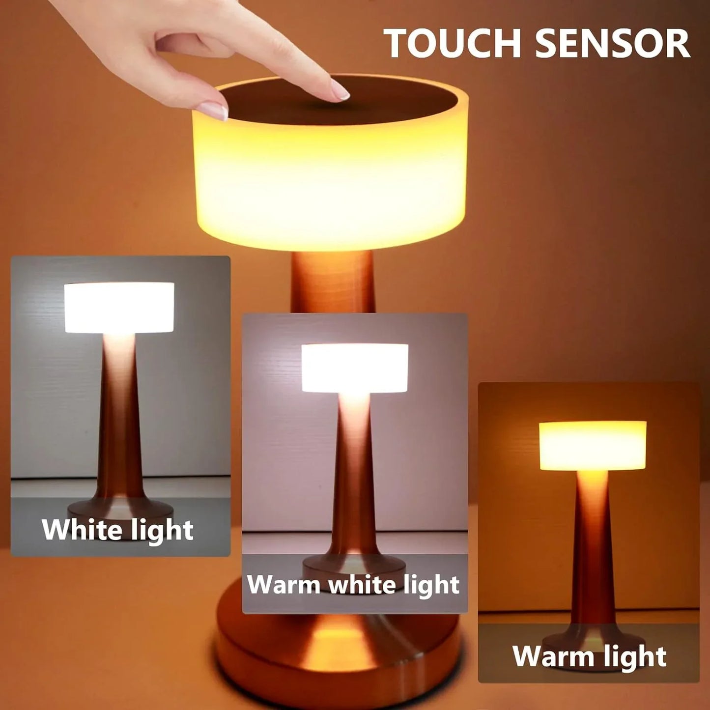 Led Lamp With Touch Control Decorative Desk Lamp Portable Metal Led Table Lamp Usb Rechargeable 3 Color 3 Levels Brightness Dimmable Eye Protection Modern Lamp For Home Decor Party Kids Room Bedroom (1 Pc) - Zidbik