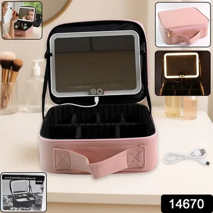 Pink Premium Led Light Makeup Organizer Box (1 Pc) - Zidbik