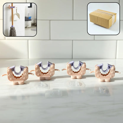 Wall Mounted Broom Mop Holder Clips (4 Pc Set) - Zidbik