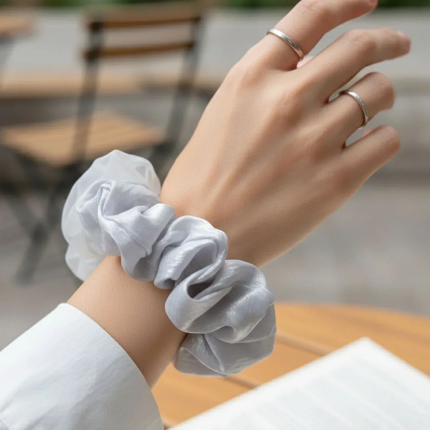 Dual-tone Satin Mesh Fabric Hair Scrunchie (1 Pc) - Zidbik