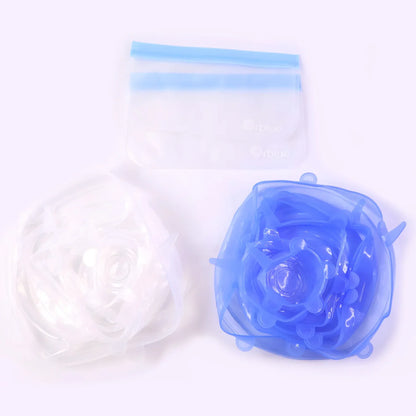 12 Peace Reusable Stretch Lids Set With 2 Storage Pouches Flexible Food Cover Lids - Zidbik
