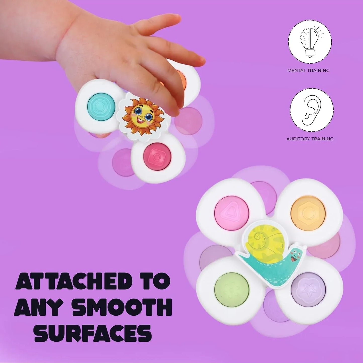 White Baby Spinner Toy Set Sensory Suction Spin Toys (3 Pc Set) - Zidbik