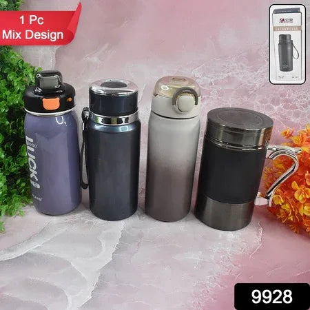 Stainless Steel Water Bottles Approx 600ml (Mix Design Color 1 Pc) - Zidbik