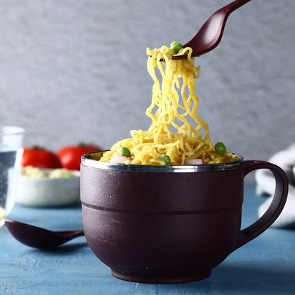 8130 Noodles Soup Bowl With Spoon And Fork Handle Spoon Holder Stainless Steel Bowl And Spoon Set Stainless Steel Storage - Zidbik