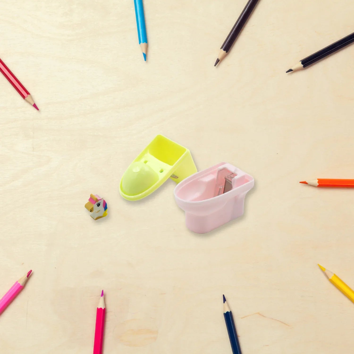 4556 Toilet Pencil Sharpener Plastic Pencil Sharpener Novelty Pencil Sharpener Cute Cartoon Stationery Gift Small Toilet Shaped Sharpener With Eraser Wheel For School Kids (2 Pc Set) - Zidbik