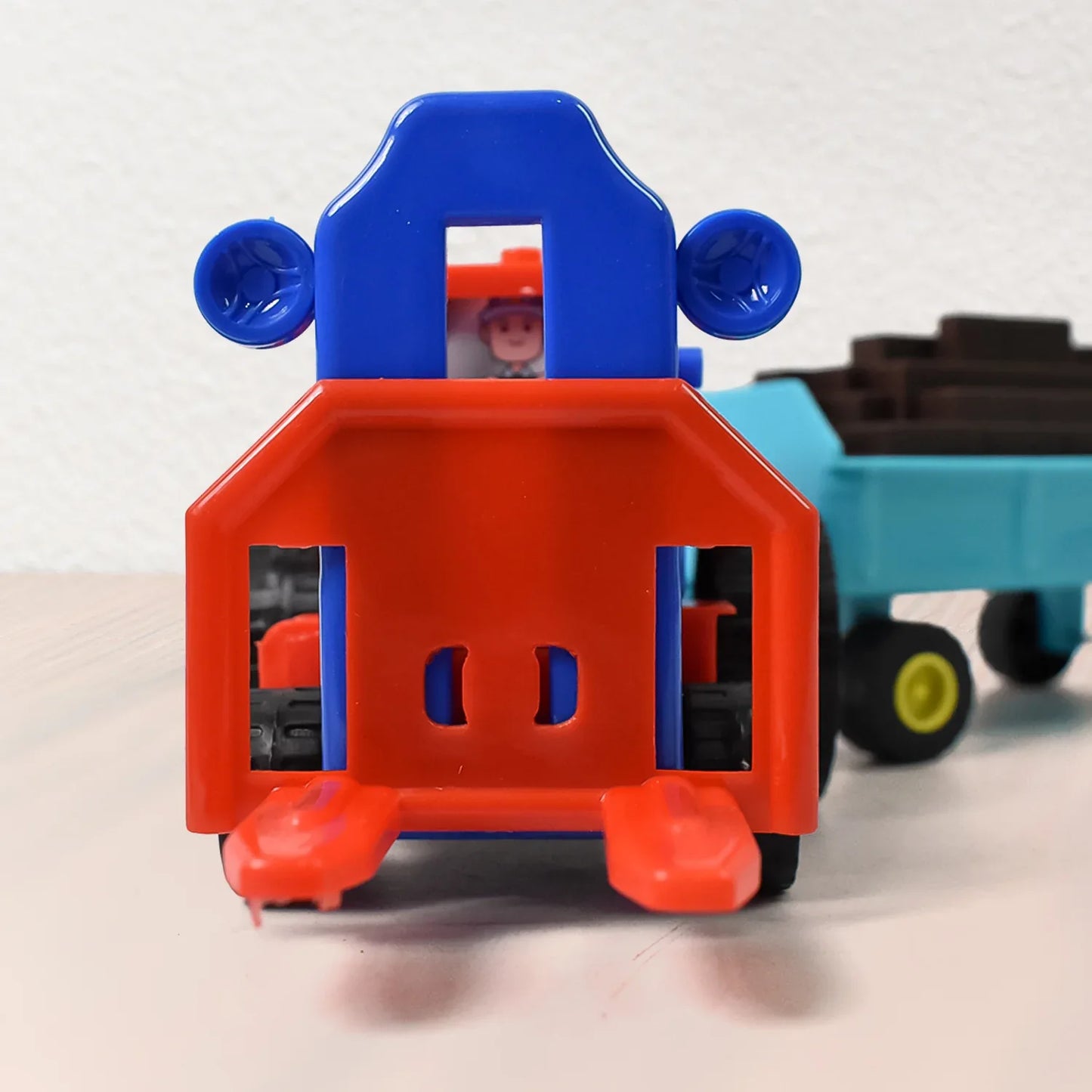 Plastic Tractor Toy Friction Powered Tractor With Bricks Trolley (1 Pc) - Zidbik