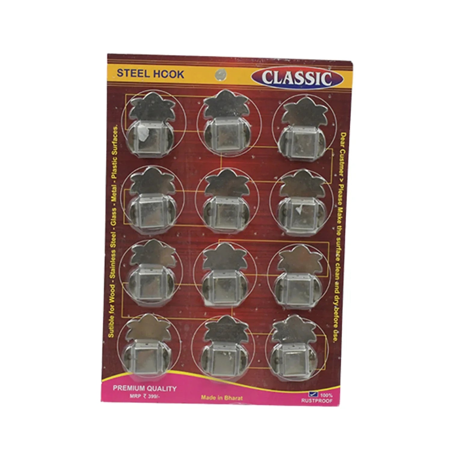 9415 Stainless Steel Agarbatti Stand Agarbatti Holder Stand Self Adhesive Wall Mounted Stand Wall Hook Capacity To Hold 3 Agarbatti - Pack Of 12 Hooks - Zidbik