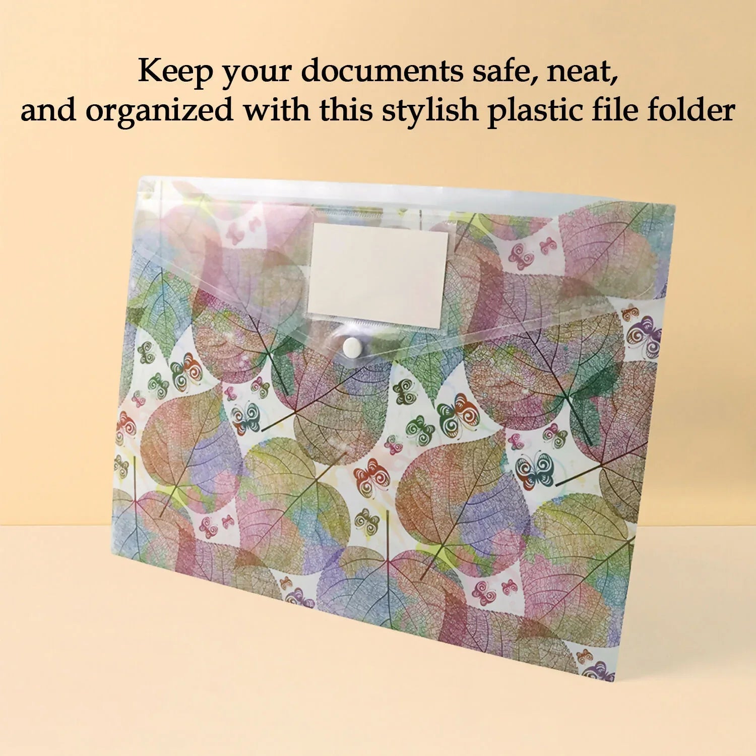 Printed A4 Document Folder Leaf Design With Button Closure Label Slot (1 Pc) - Zidbik