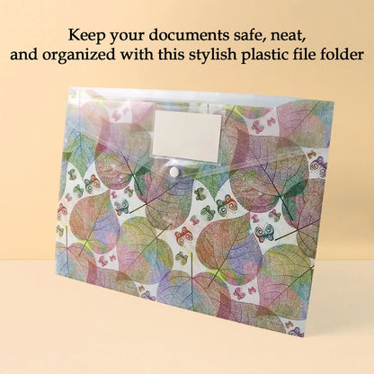 Printed A4 Document Folder Leaf Design With Button Closure Label Slot (1 Pc) - Zidbik