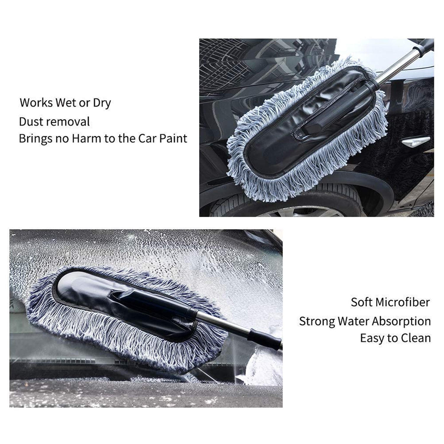 4749 Car Duster Long Retractablesoftnon-sliphandle Multipurpose Microfiber Wash Brush Vehicle Interior And Exterior Cleaning Kit With For Car Boats Or Home - Zidbik
