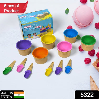 5322 Ice-cream Waffle Spoon Bowel Cup Set  Premium Ice Cream Set  Ice-cream Bowel With Spoon  6 Units Couple Bowl Set  Color Box - Zidbik