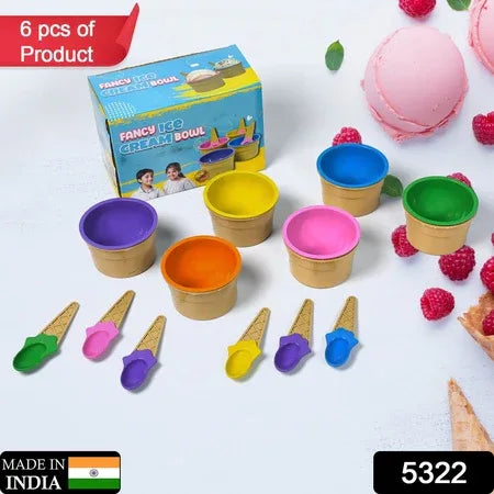 5322 Ice-cream Waffle Spoon Bowel Cup Set  Premium Ice Cream Set  Ice-cream Bowel With Spoon  6 Units Couple Bowl Set  Color Box - Zidbik