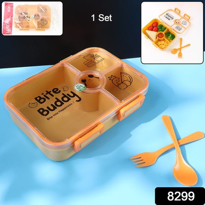 Bite Buddy 4-compartment Leak-resistant Plastic Lunch Box With Spoon  Fork - Zidbik