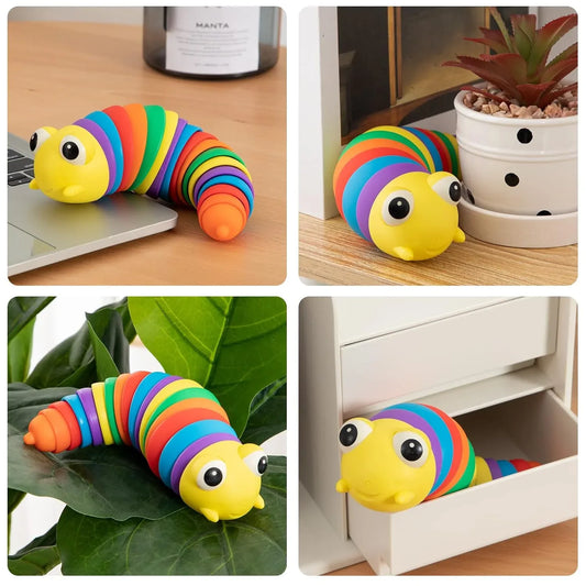 17594 3d Rainbow Color Plastic Slug Fidget Toys Stress Relieving Toy Sensory Slug Toy For Boys And Girls Finger Slug Toy For Autistic Caterpillar Fidget Toys Stress Relief Gifts For Toddlers Kids Adults (1 Pc) - Zidbik