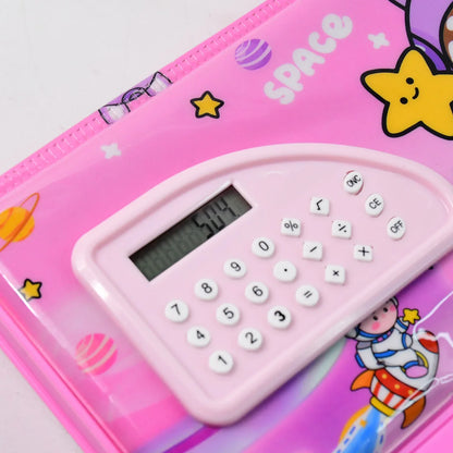 Multi-functional Space Theme Pencil Box With Built-in Calculator (1 Pc) - Zidbik