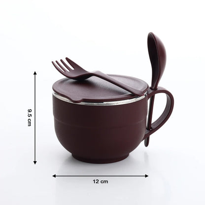8130 Noodles Soup Bowl With Spoon And Fork Handle Spoon Holder Stainless Steel Bowl And Spoon Set Stainless Steel Storage - Zidbik