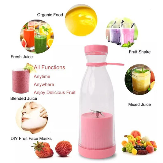 Portable Juicer Blender 5334a - Mini Wireless Charging Smoothie & Vegetable Shake Mixer Bottle with 6 Blades, 420 ml, Multicolor