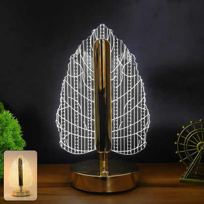 Elegant Plastic Led Table Lamp With Leaf Design Shade (1 Pc) - Zidbik