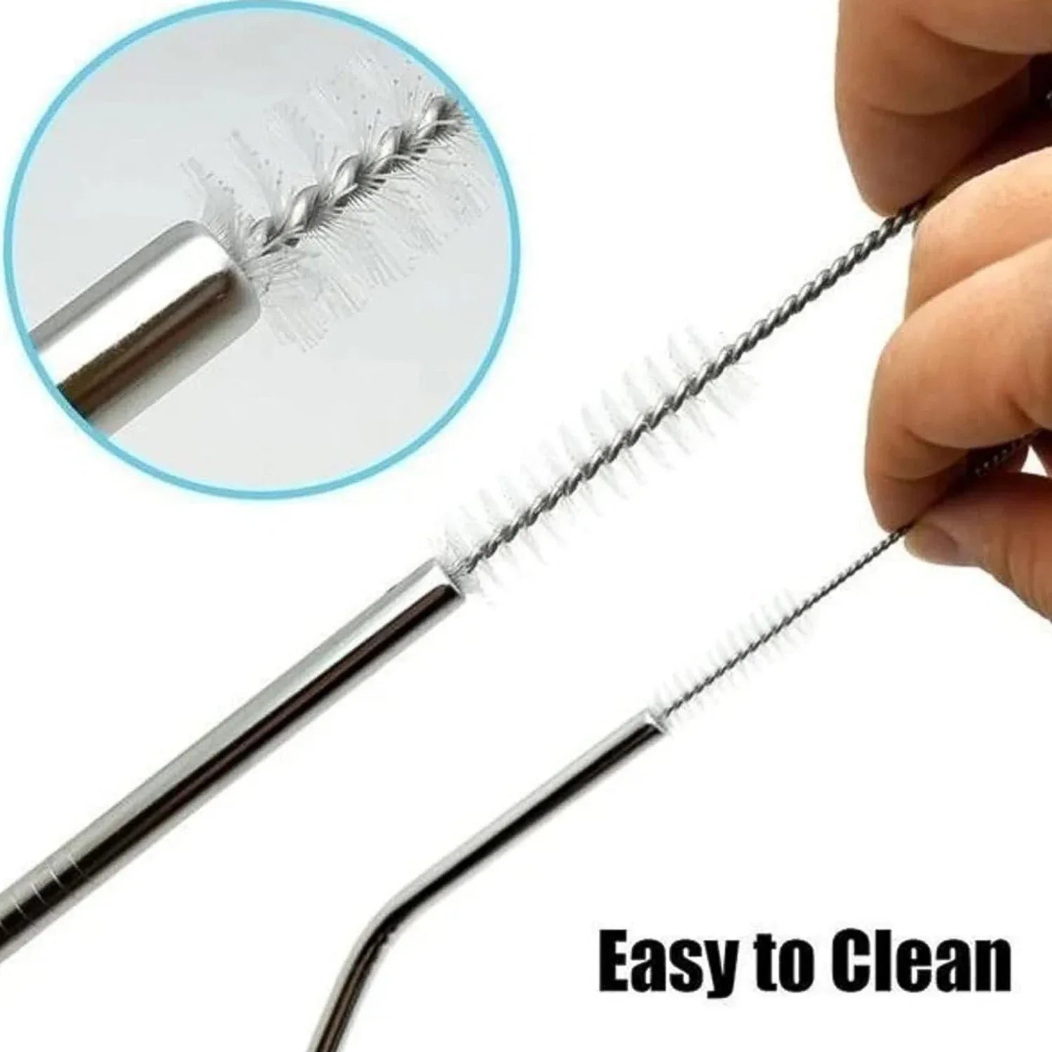 579 Set Of 4 Stainless Steel Straws Brush (2 Straight Straws 2 Bent Straws 1 Brush) - Zidbik