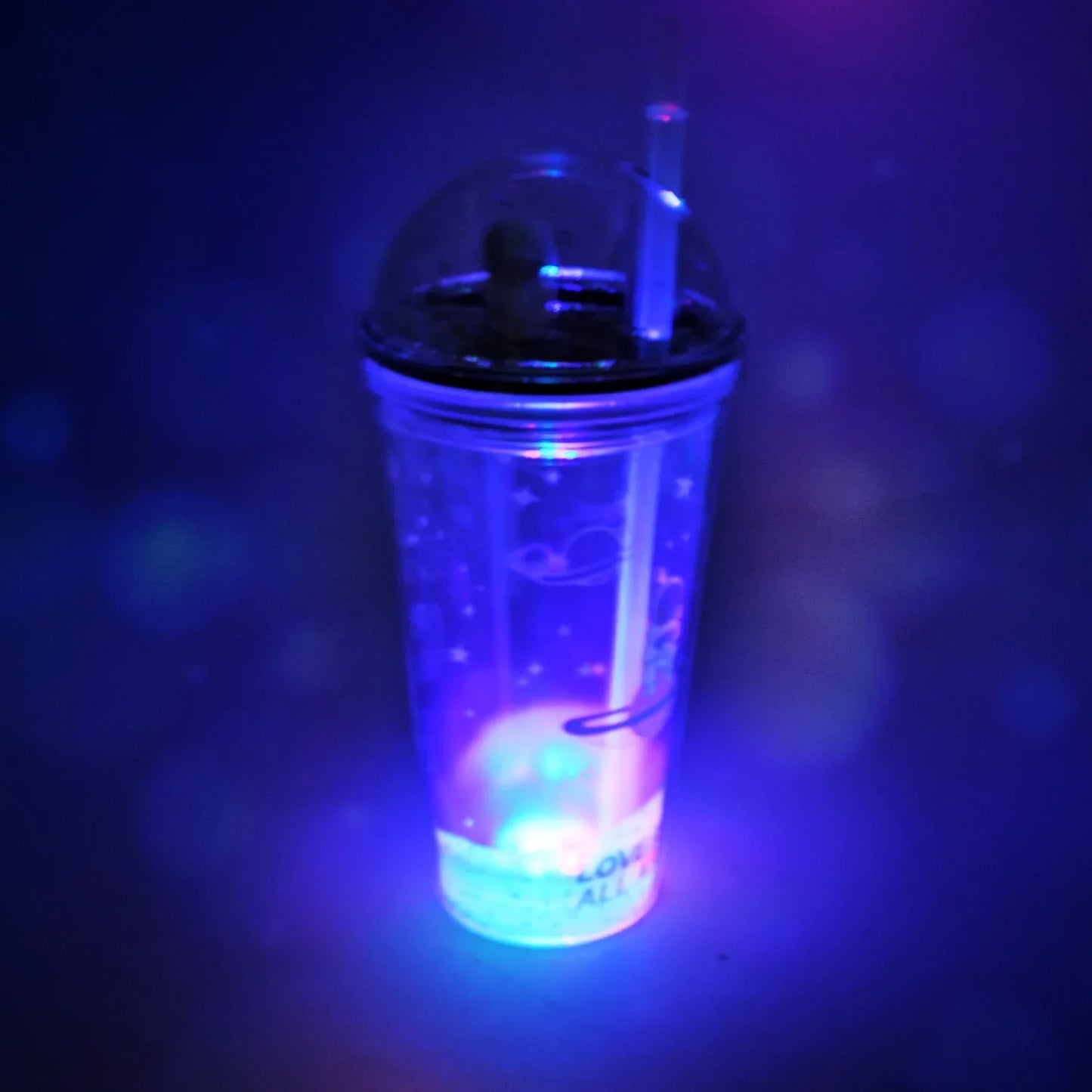 6883b Led Glow Light Design Printed Insulated Double Wall Plastic Tumbler Cups With Straws 13oz Theming Astronaut In Space Travel Tumbler Freezer Mug Drinking Cups For Boys And Girls Schooltuitiongym Picnic (Pack Of 1) - Zidbik