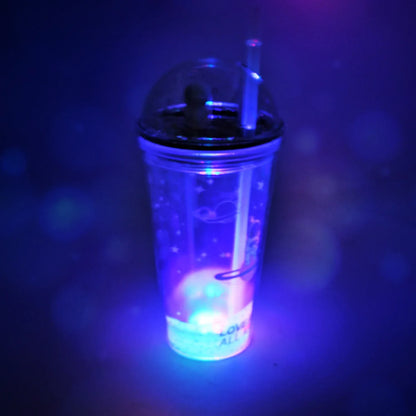6883b Led Glow Light Design Printed Insulated Double Wall Plastic Tumbler Cups With Straws 13oz Theming Astronaut In Space Travel Tumbler Freezer Mug Drinking Cups For Boys And Girls Schooltuitiongym Picnic (Pack Of 1) - Zidbik