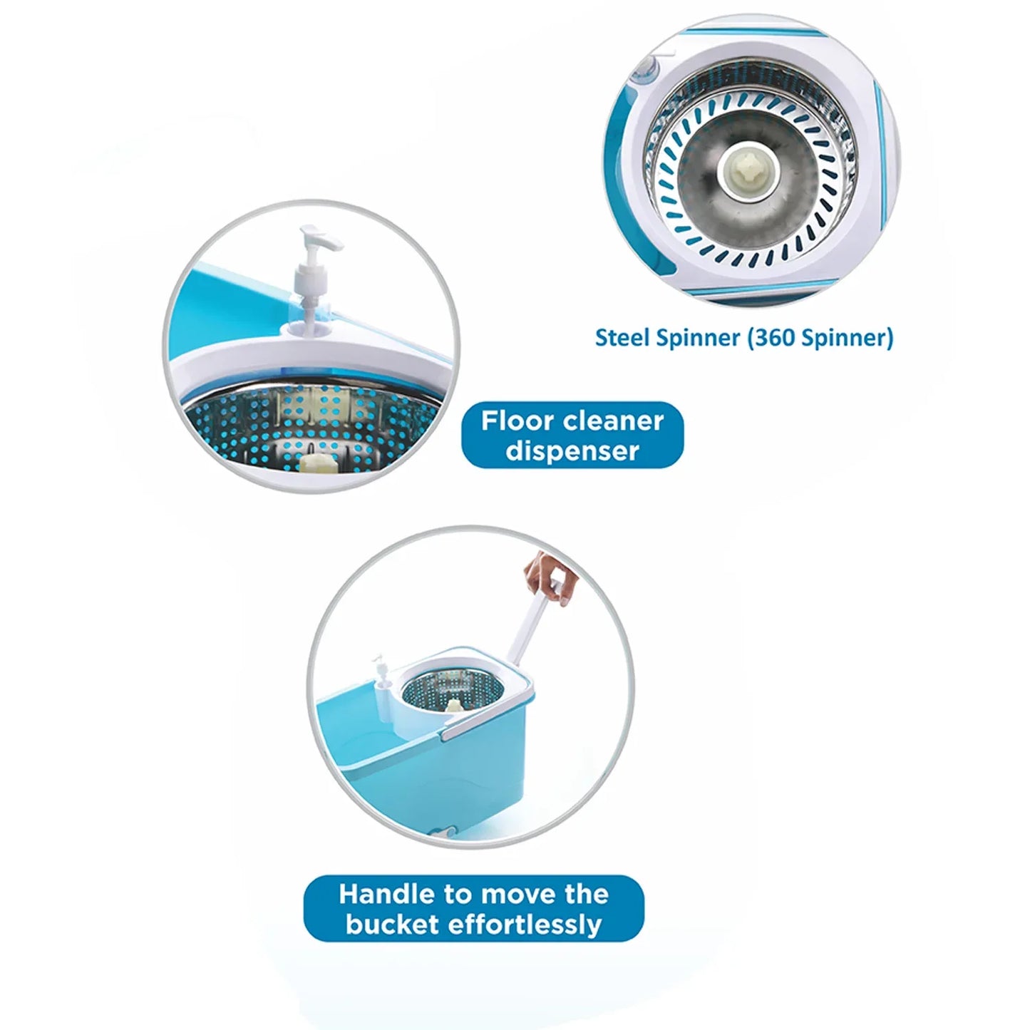 8703 Spin Mop With Bigger Wheels And Plastic Auto Fold Handle For 360 Degree Cleaning - Zidbik