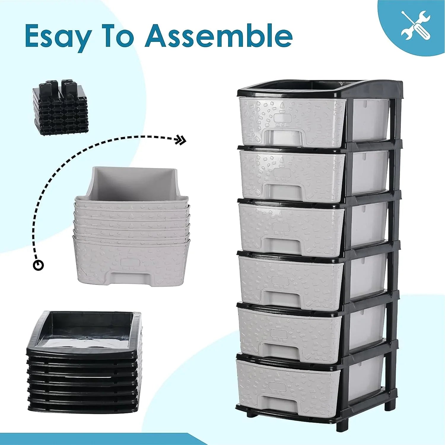6-layer Heavy-duty Plastic Drawer Organizer Cabinet With Stone Texture Drawers - Zidbik