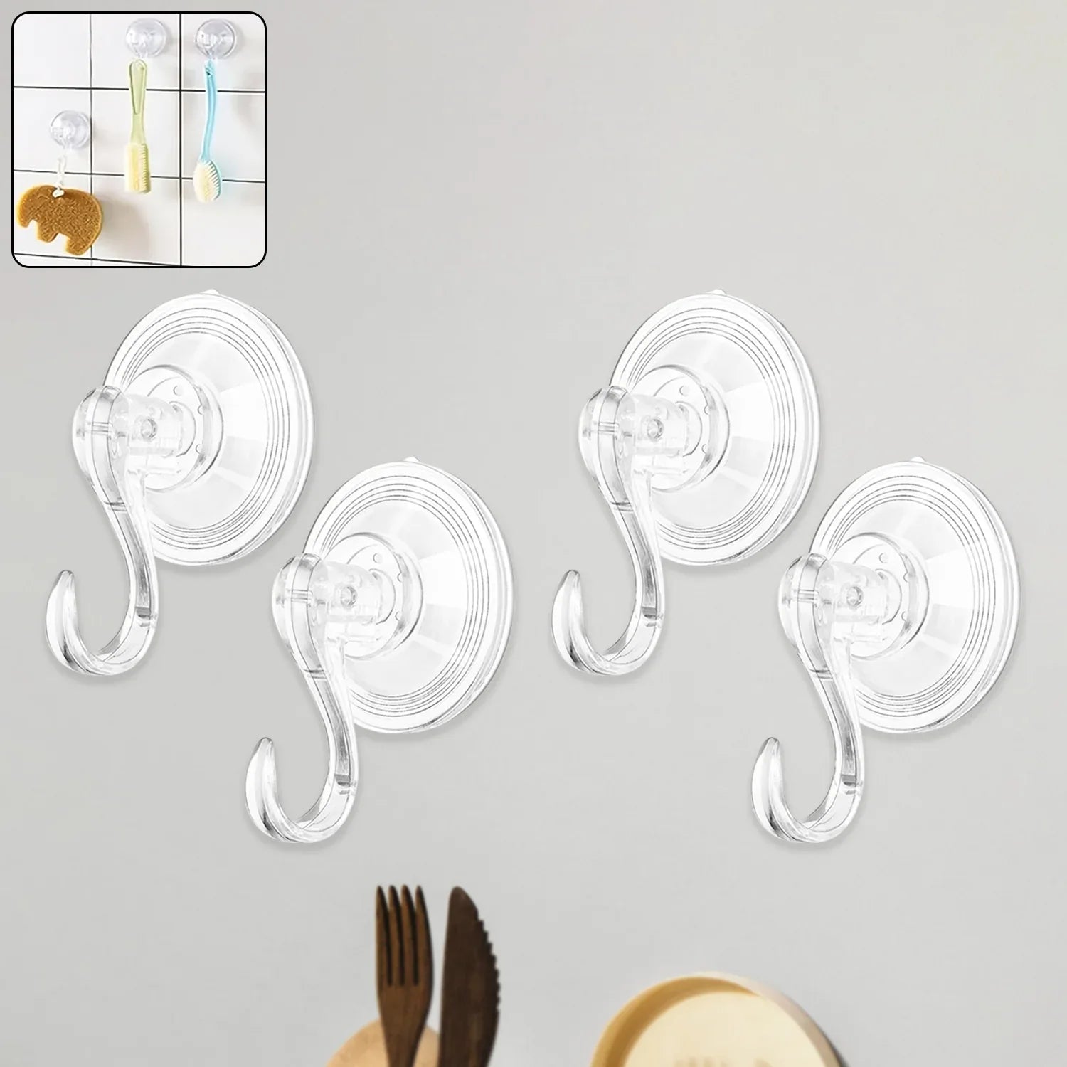 Plastic Suction Cup Hooks (4 Pcs Set) - Zidbik
