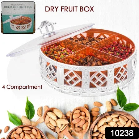 Multipurpose Dry Fruit Box 4 Section Dry Fruit Round Silver Gift Box (1 Pc) - Zidbik