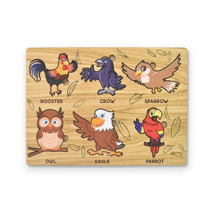 Wooden Bird Puzzle Learning Educational Board (1 Set 2820 Cm) - Zidbik
