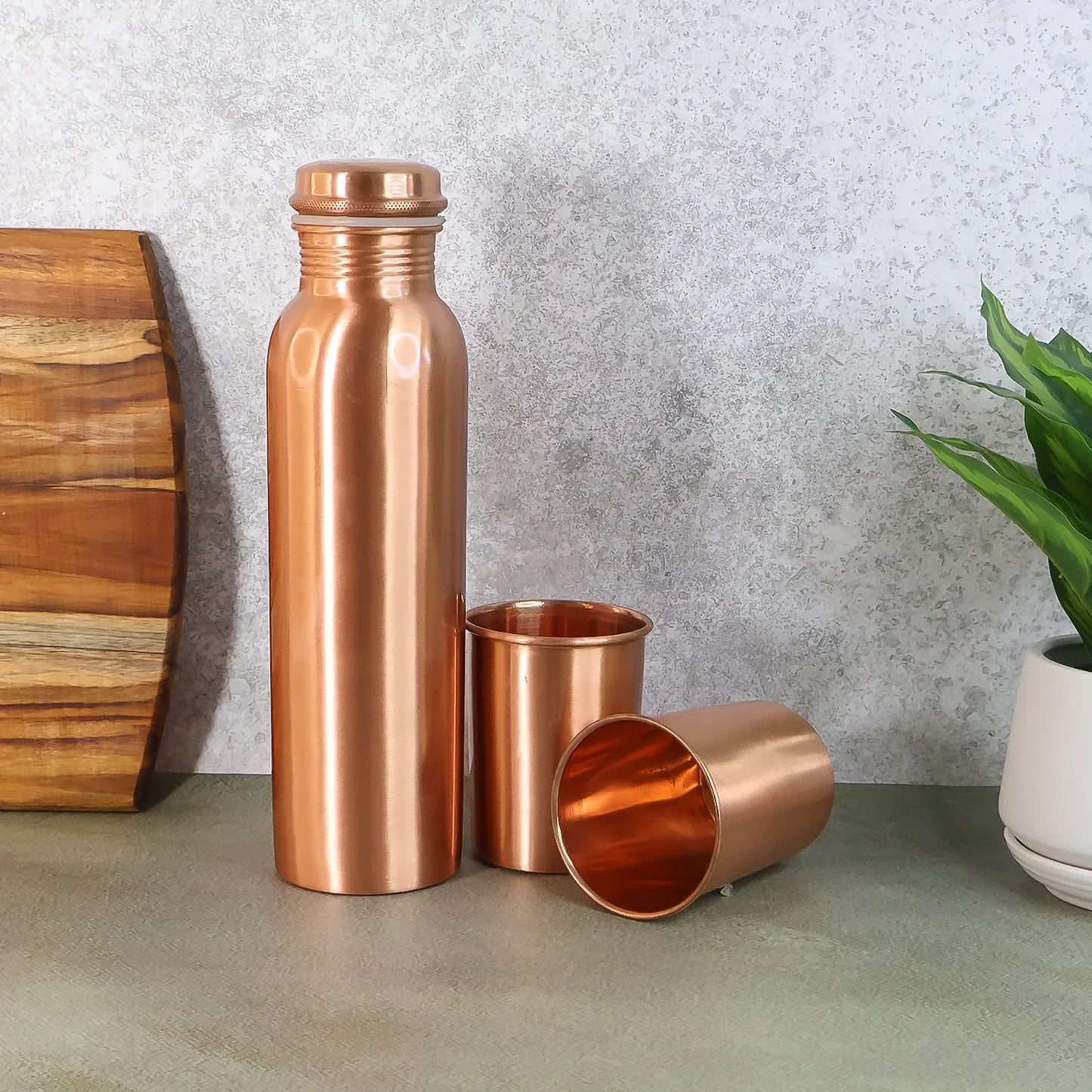 Copper Water Bottle 2 Glasses With Gift Box (3 Pcs Set) - Zidbik
