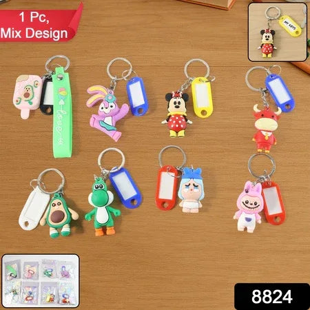 Cartoon Character Keychain With Name Tag (Mix Design 1 Pc) - Zidbik