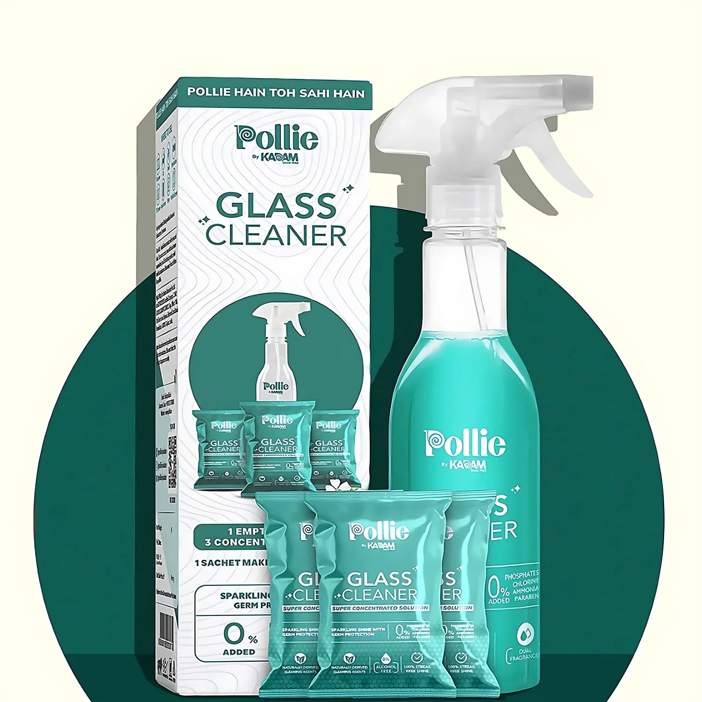Pollic Kadam Concentrated Glass Mirror Cleaner Refill Kit With Reusable Spray Bottle - Zidbik