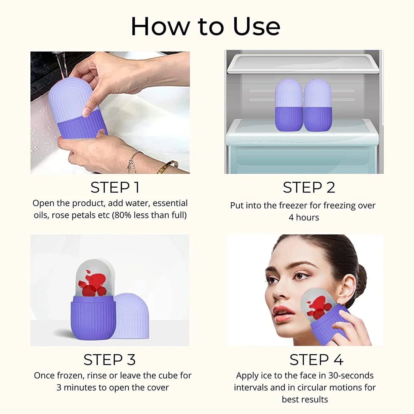 1224p Beauty Ice Roller For Face Massager Eye Reusable Face Rollers Facial Roller ( Purple Color) - Zidbik