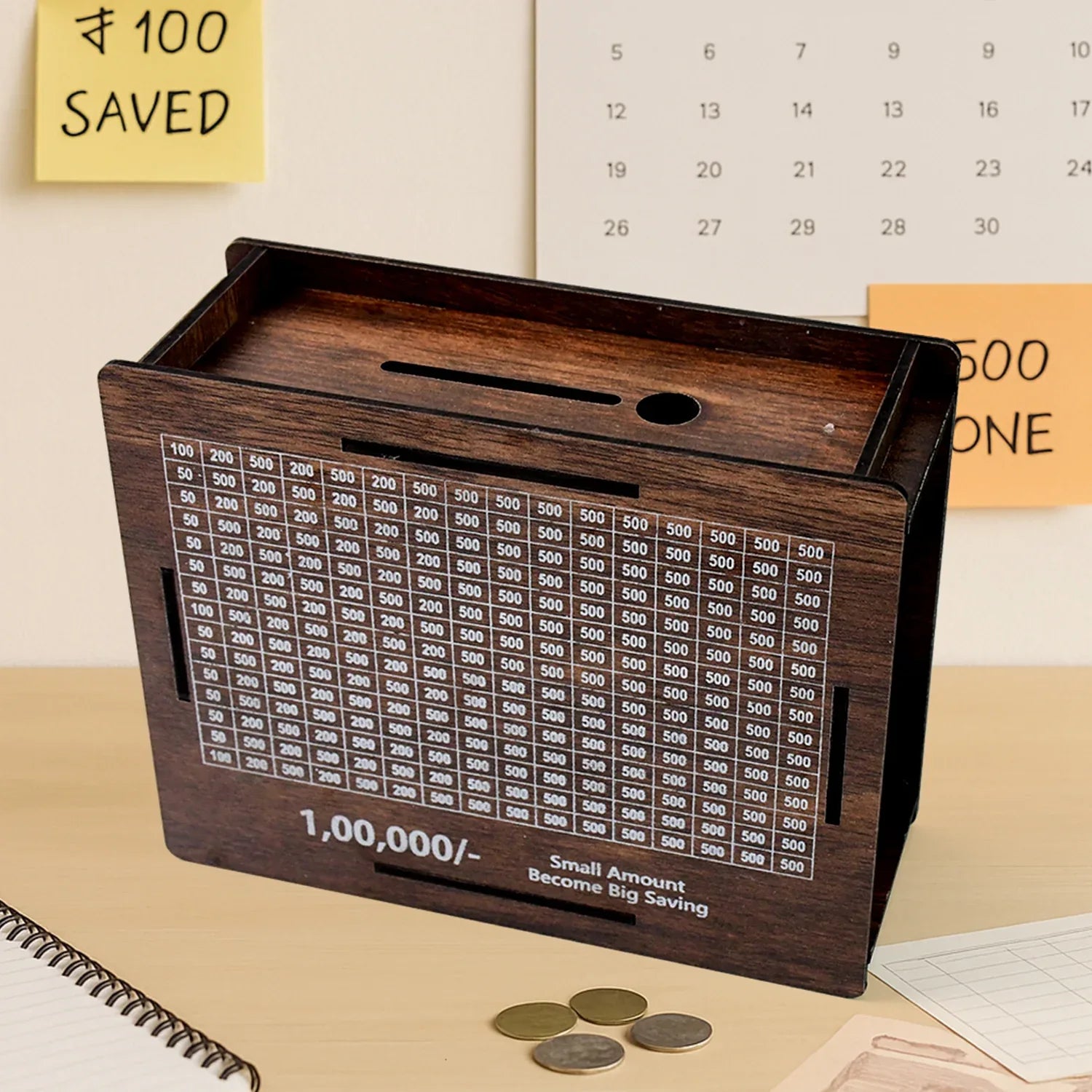 Wooden Money Piggy Bank Money Box (1 Pc With Marker Pen) - Zidbik