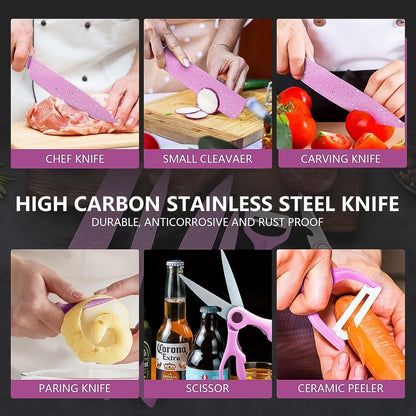 Stainless Steel Non Stick Ceramic Coating 6 Pcs Chef Kitchen Knife Set With Scissor  Peeler - Zidbik