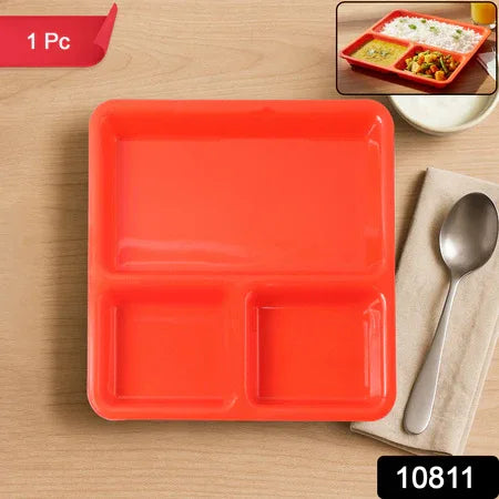 Plastic 3-compartment Rectangular Meal Serving Tray Plates (1 Pc) - Zidbik