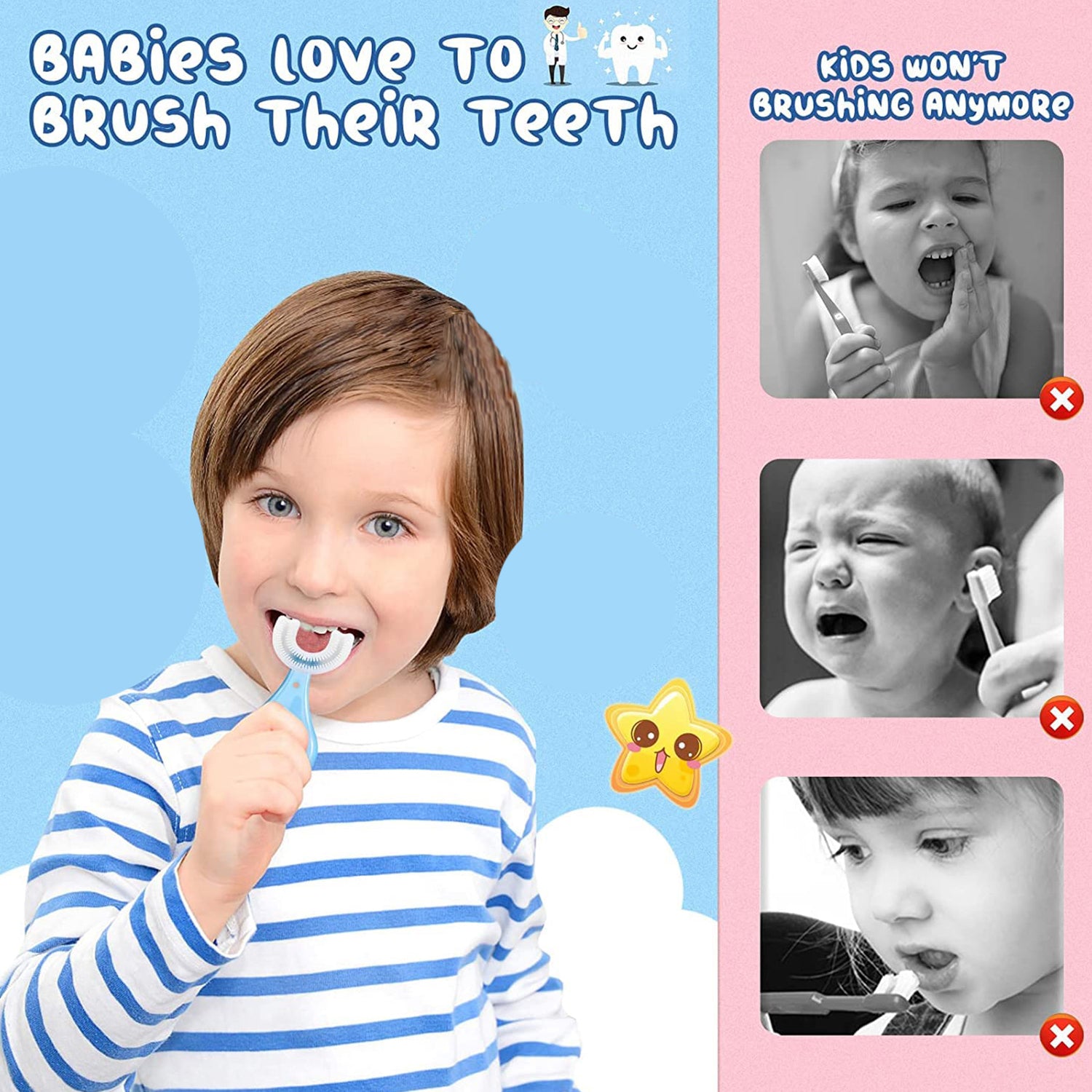 4003 U-shaped Toothbrush For Kids Manual Whitening Toothbrush Silicone Brush Head For Kids Children Infant Toothbrush For 2-6 Years - Zidbik