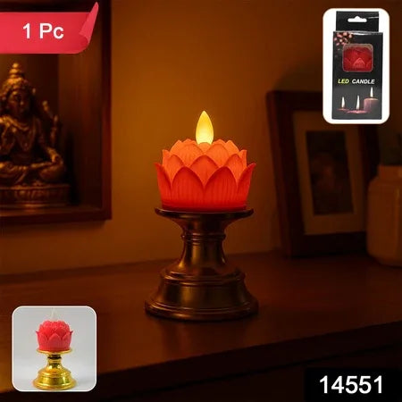 Premium Lotus Shaped Led Flameless Candle With Decorative Holder (1 Pc) - Zidbik