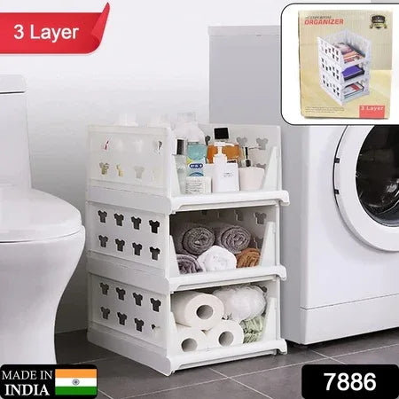 7886 3 Layer Stackable Multifunctional Storagefor Clothes Foldable Drawer Shelf Basket Utility Cart Rack Storage Organizer Cart For Kitchen Pantry Closet Bedroom Bathroom Laundry(3 Layer 1 Pc) - Zidbik