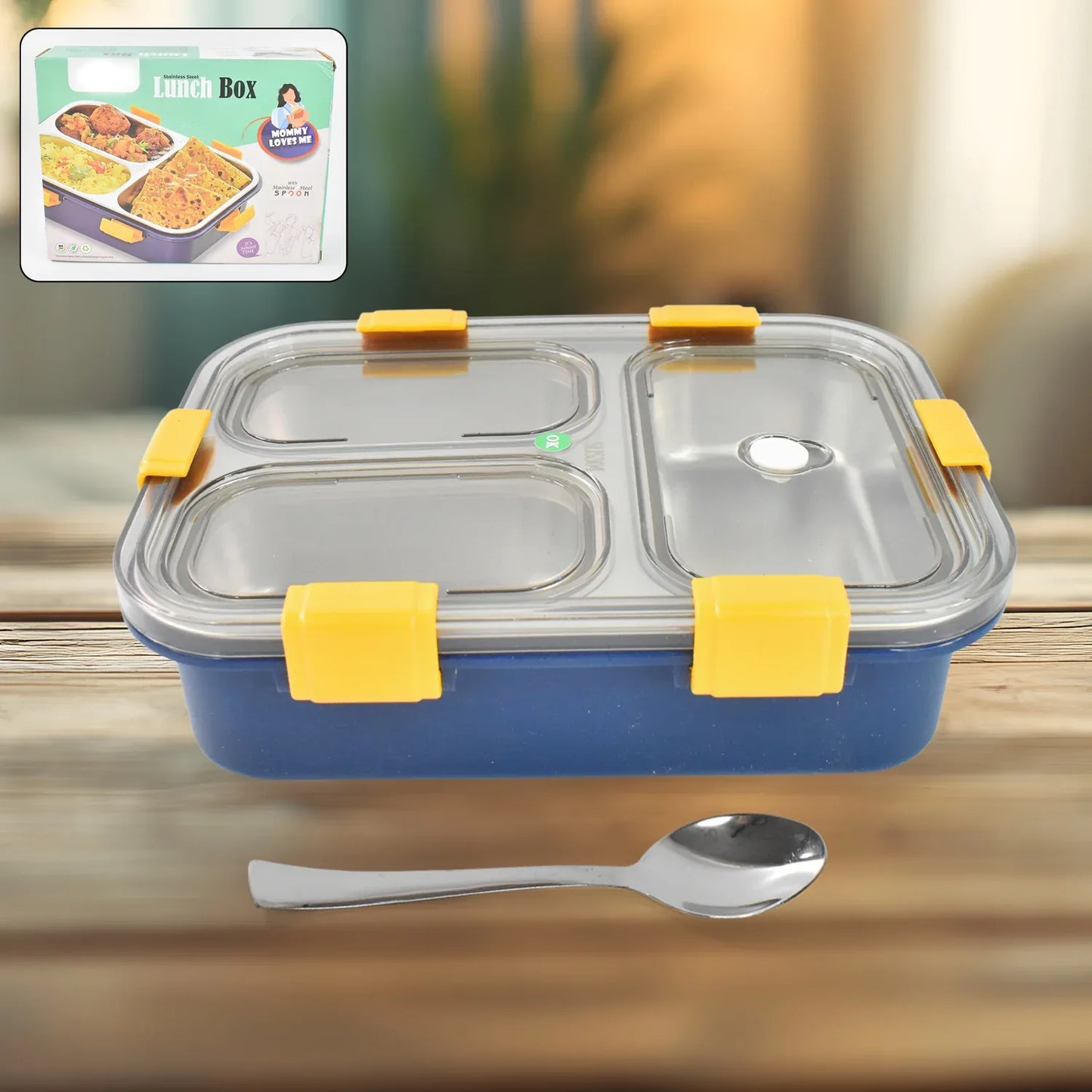 3 Compartment Transparent Stainless Steel Lunch Box For Kids - Zidbik
