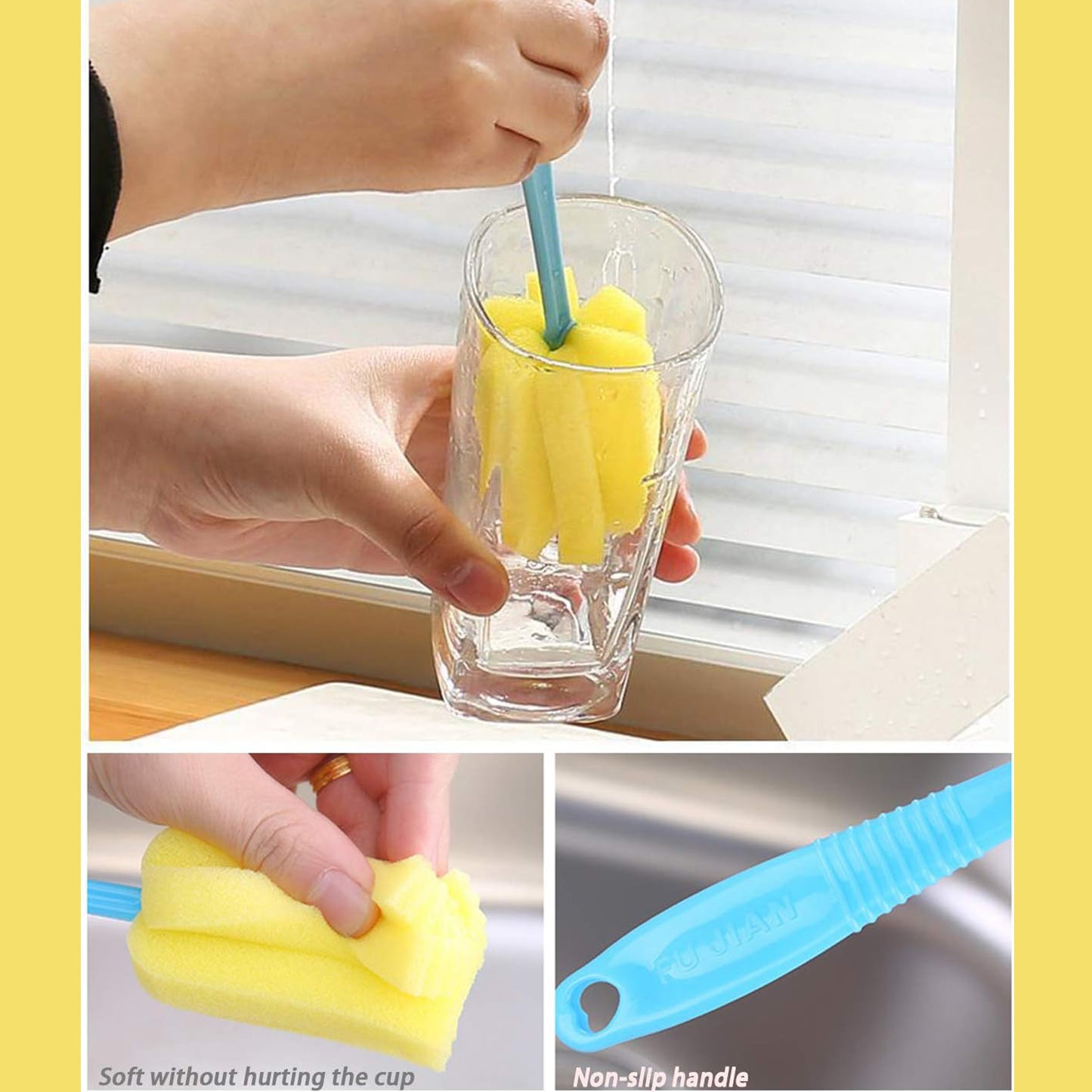 7443 Sponge Cup Washing Brush Washing Cup Milk Bottle Cleaning Brush Kitchen Brush Water Cup Tea Cup Brush Sponge Head Household Kitchen Cleaning Tool (20cm) - Zidbik