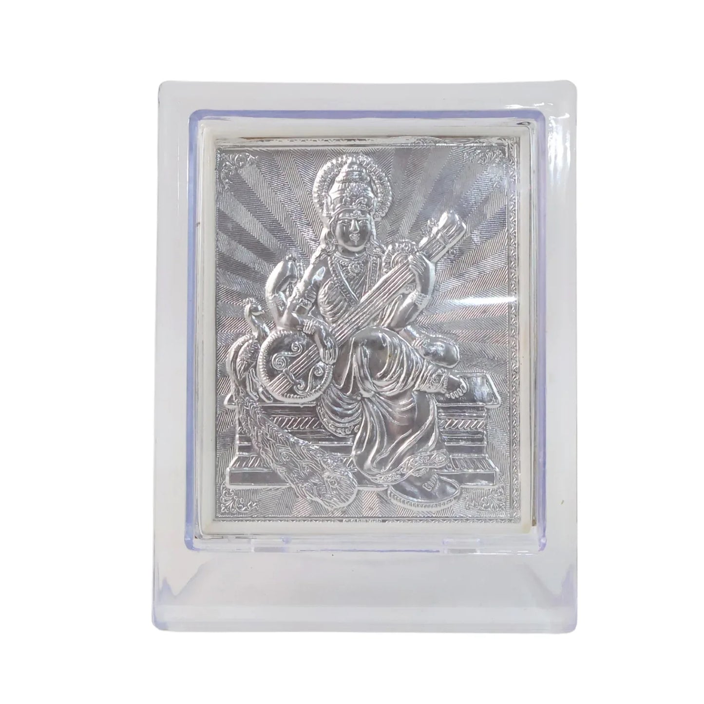Elegant Silver Saraswati Maa Photo Frame With Stand (1 Pc) - Zidbik