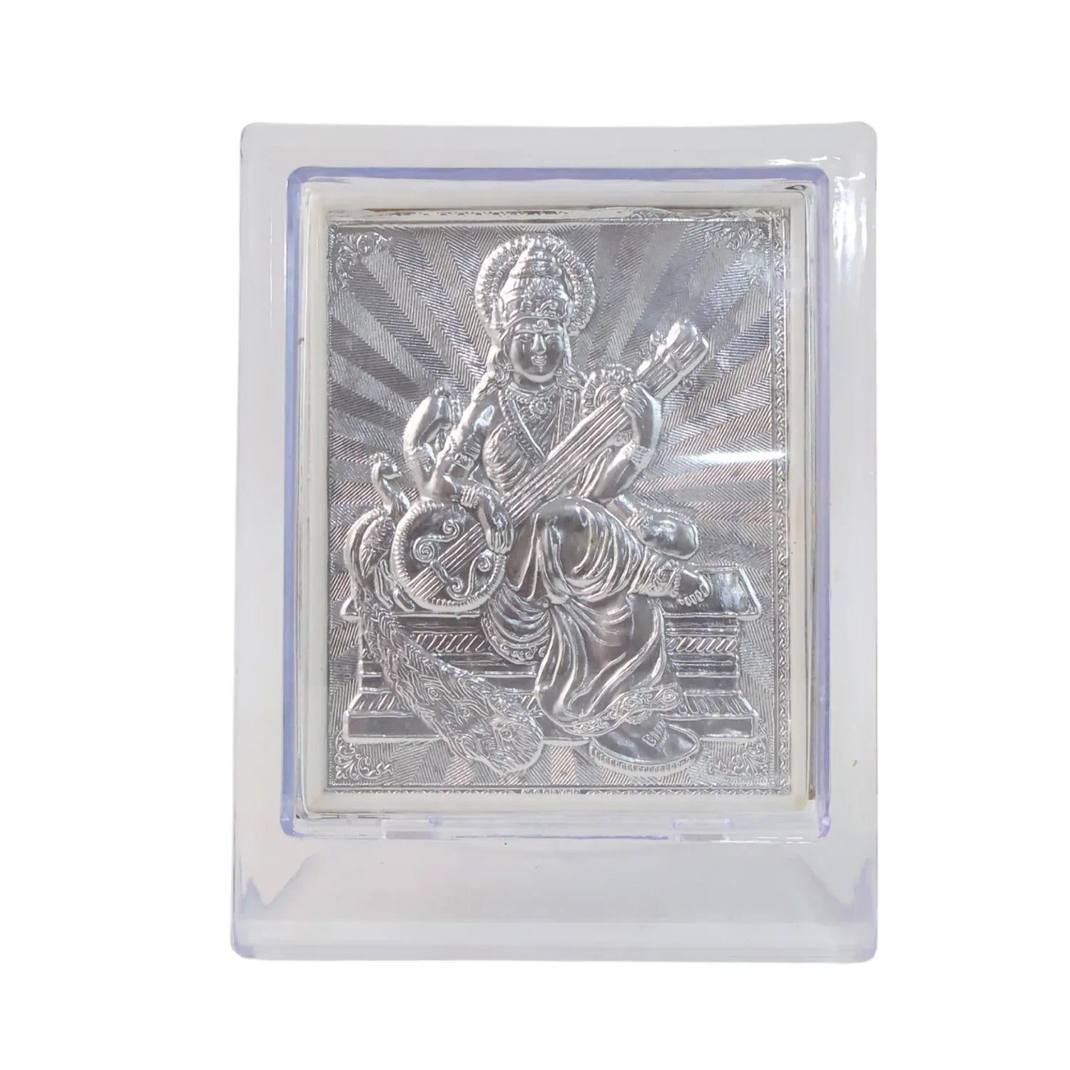Elegant Silver Saraswati Maa Photo Frame With Stand (1 Pc) - Zidbik