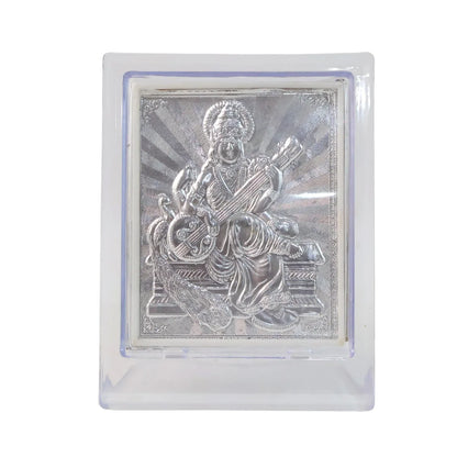 Elegant Silver Saraswati Maa Photo Frame With Stand (1 Pc) - Zidbik