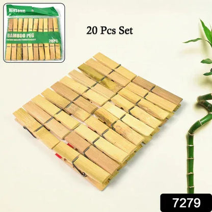 Heavy Duty Bamboo Wooden Cloth Clips Pegs (20 Pcs Set) - Zidbik