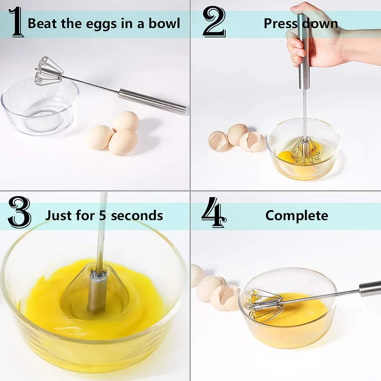 Hand Push Mixer Egg Whisk Stainless Steel Blender (1 Pc) - Zidbik