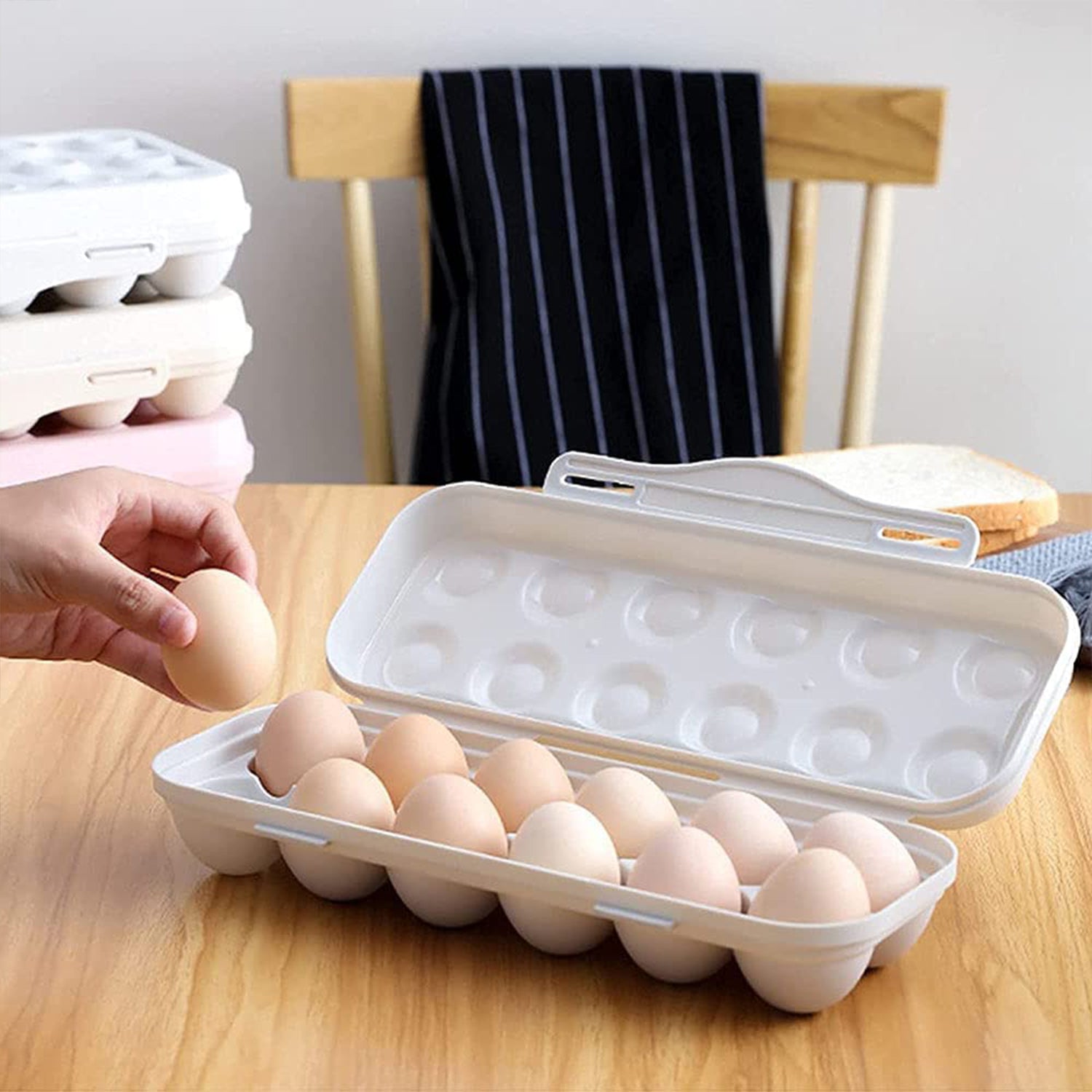 5727 18 Grid Egg Holder Storage Shock-proof Egg Container With Buckle Egg Carrier Egg Tray Egg Shelter Effective Full Seal Egg House Use For Fridge Camping Kitchen - Zidbik