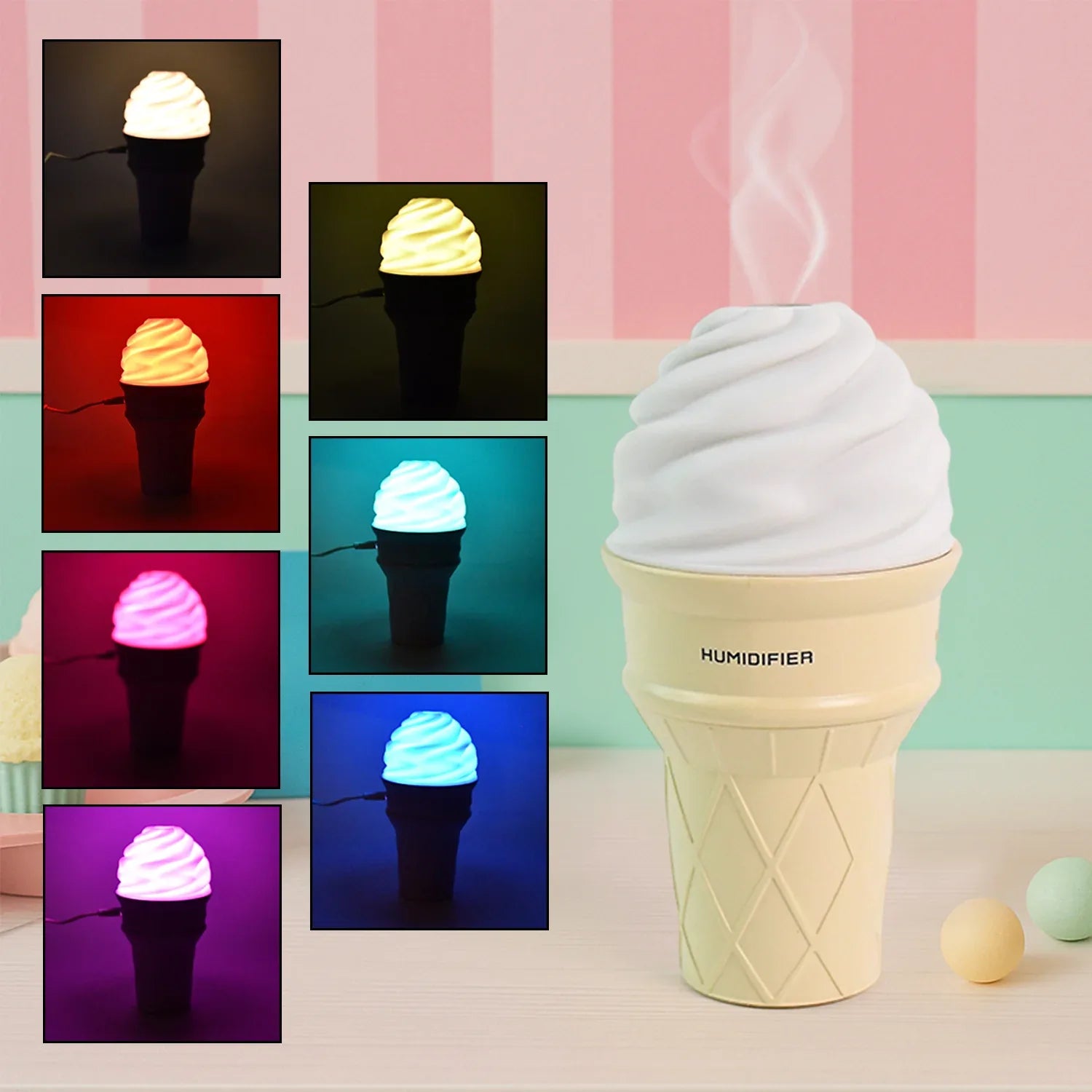 Ice Cream Cone Shape Air Freshener Humidifier (1pc Cream Color) - Zidbik